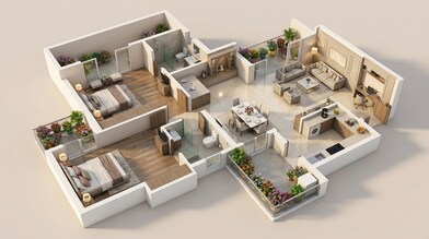 Floor plan of 2 BHK 1310 Sq. Ft. Apartment in M3M Capital, Gurgaon