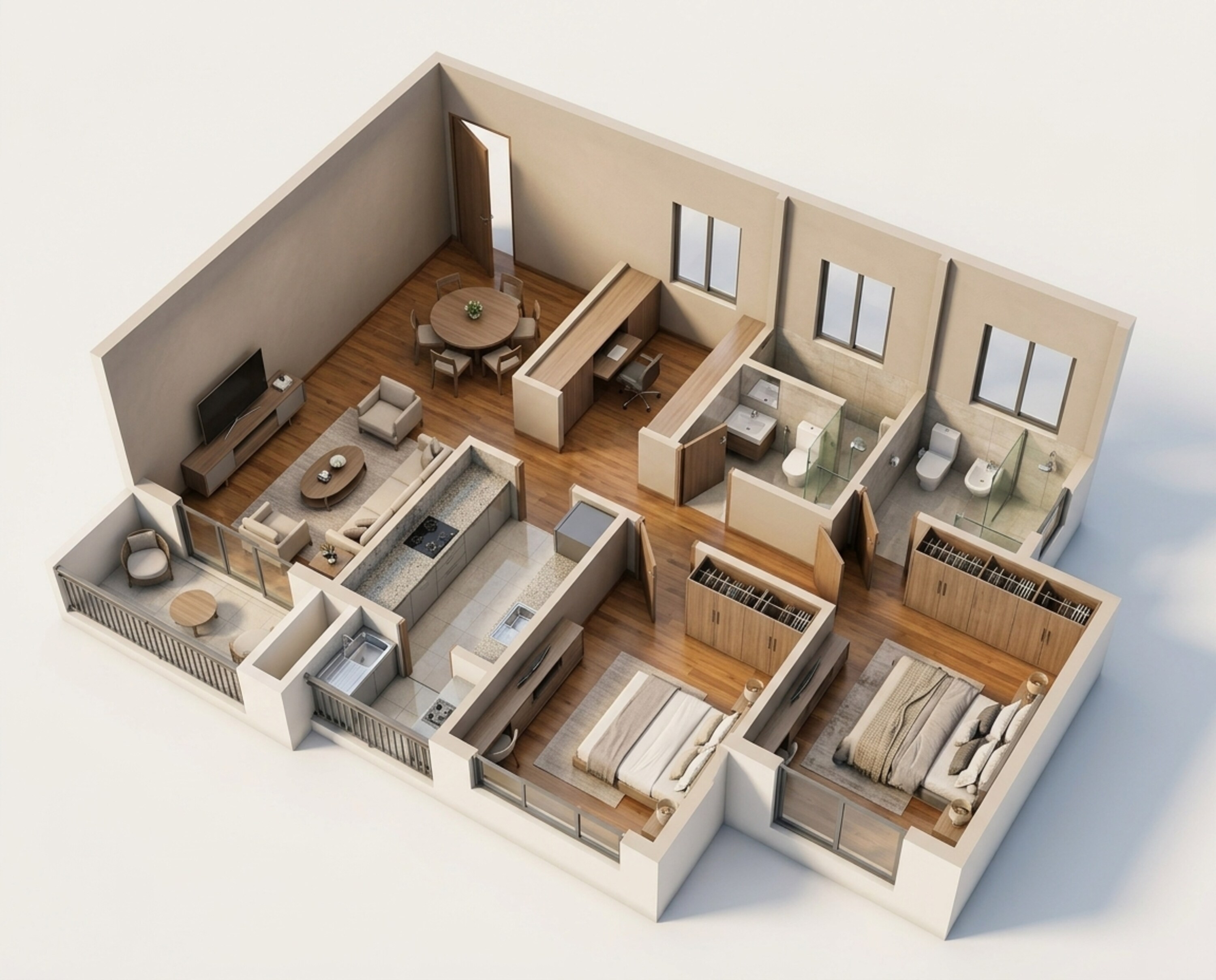 Floor plan of 2 BHK 1520 Sq. Ft. Apartment in Sobha Brooklyn Towers Town Park, Bangalore