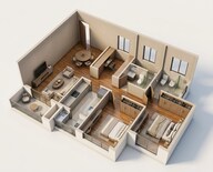 Floor plan of 2 BHK 1520 Sq. Ft. Apartment in Sobha Brooklyn Towers Town Park, Bangalore