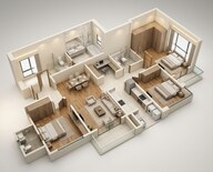 Floor plan of 3 BHK 1865 Sq. Ft. Apartment in Sobha Brooklyn Towers Town Park, Bangalore