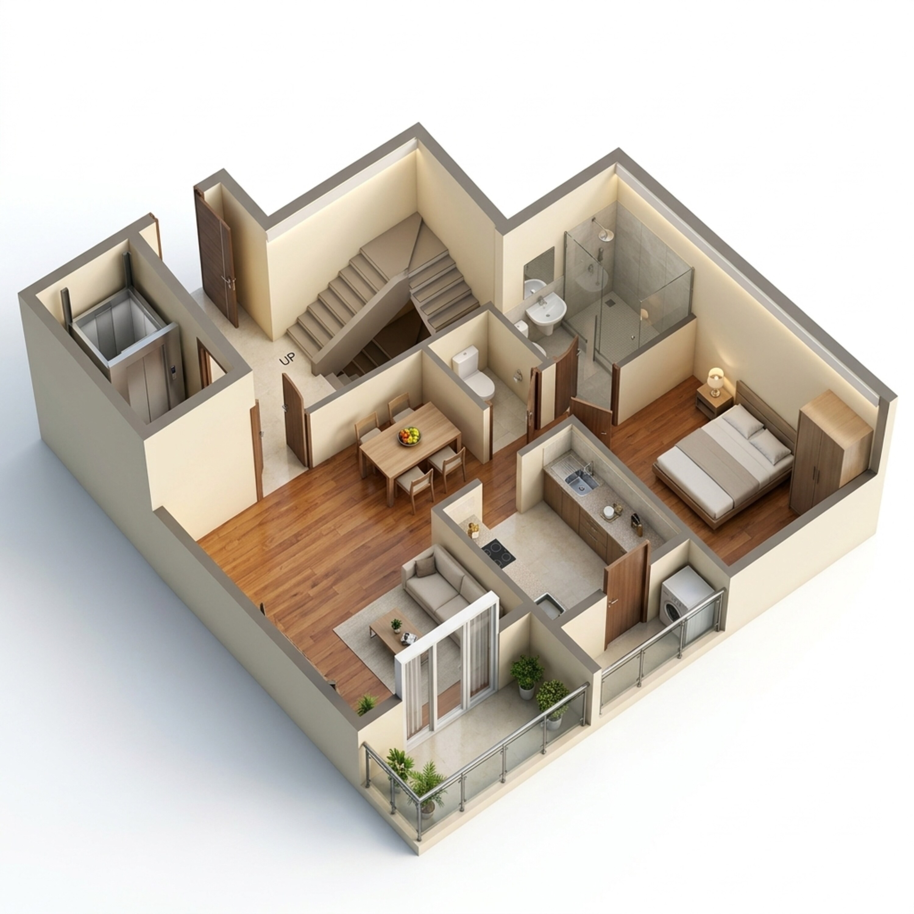 Floor plan of 2 BHK 895 Sq. Ft. Apartment in Mantra Mirari, Pune