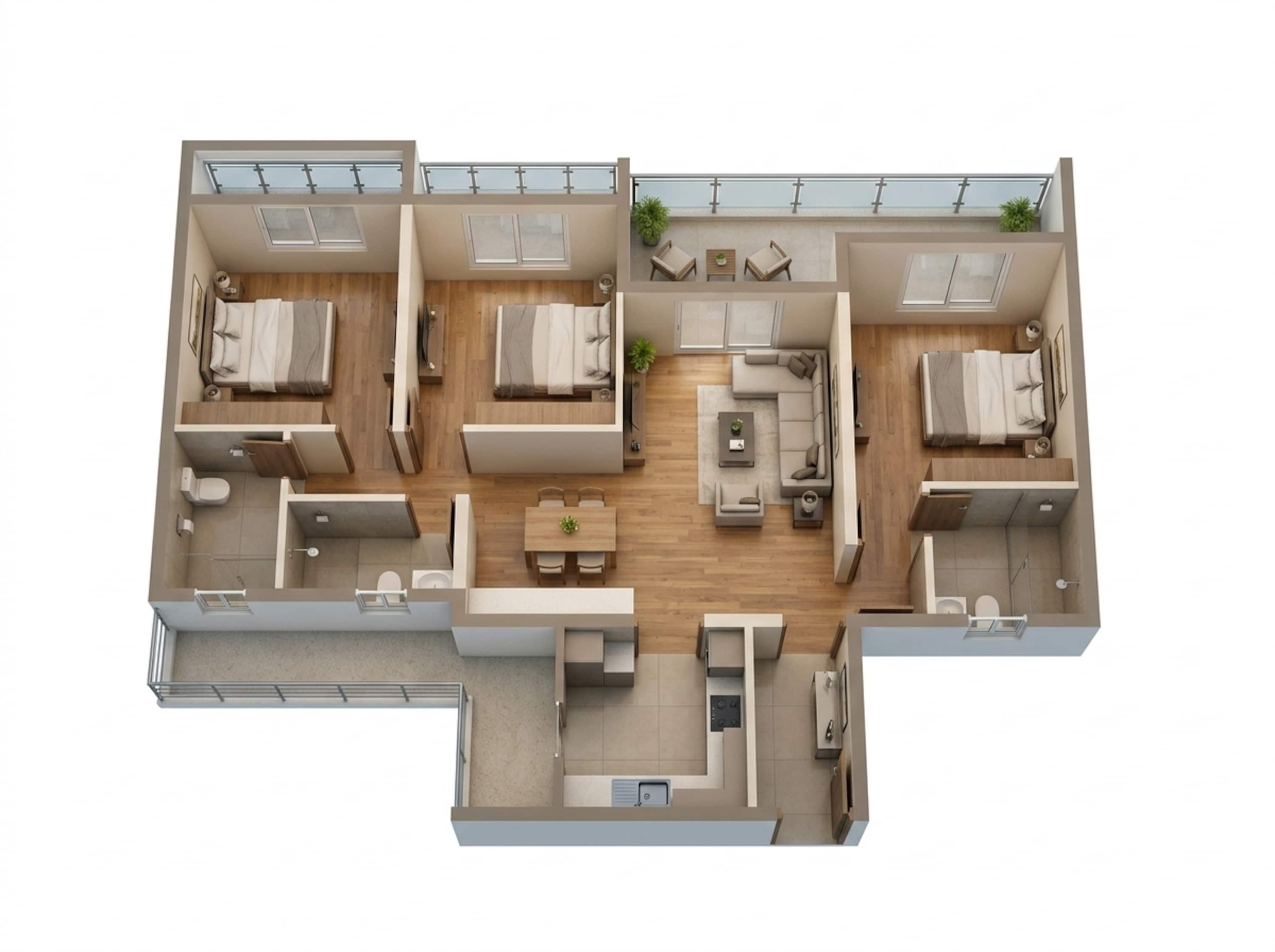 Floor plan of 3 BHK 1103 Sq. Ft. Apartment in Mantra Mirari, Pune