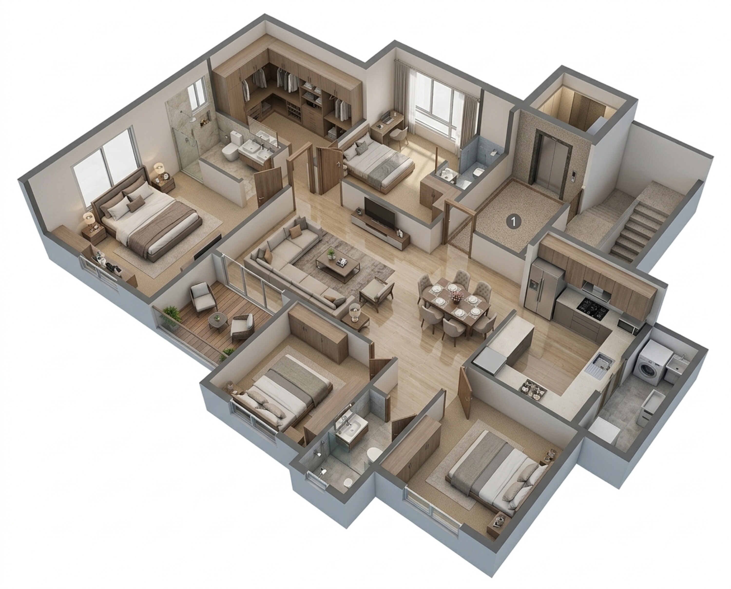 Floor plan of 4 BHK 1649 Sq. Ft. Apartment in Mantra Mirari, Pune