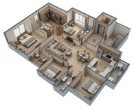 Floor plan of 4 BHK 1649 Sq. Ft. Apartment in Mantra Mirari, Pune