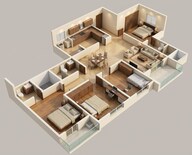 Floor plan of 3 BHK 1700 Sq. Ft. Apartment in Sumadhura Folium, Bangalore