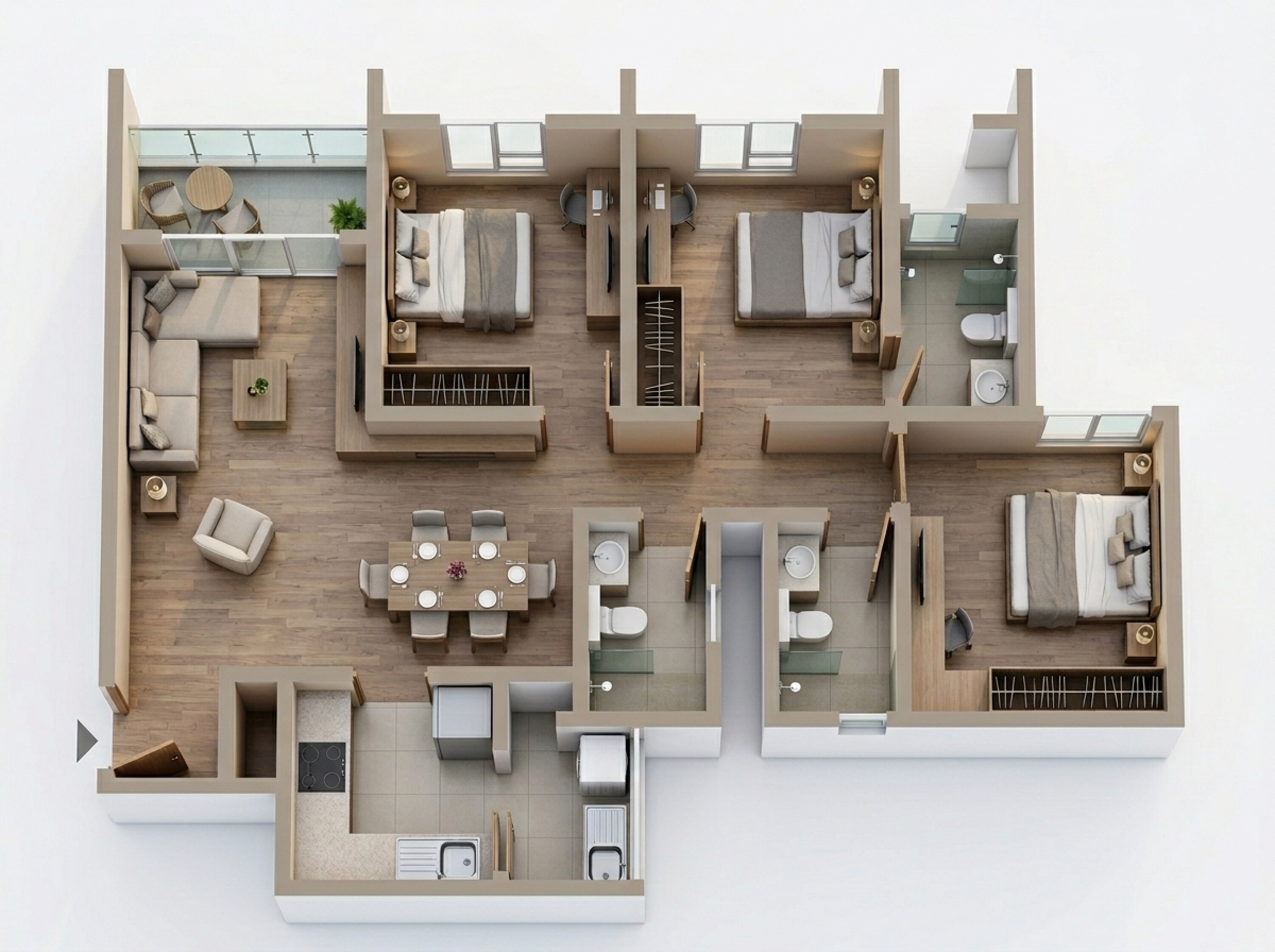 Floor plan of 3 BHK 1507 Sq. Ft. Apartment in Sobha Sentosa, Bangalore