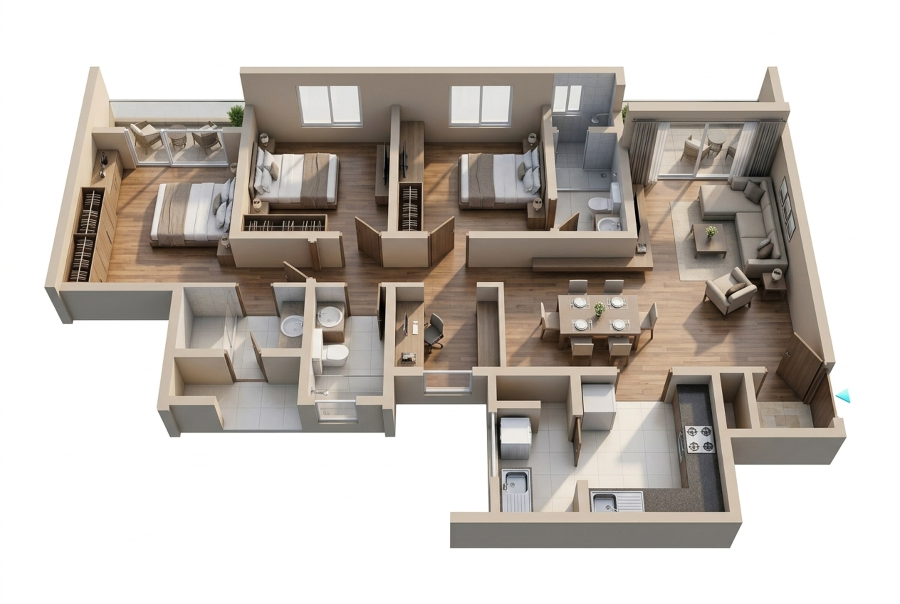 Floor plan of 3 BHK 1800 Sq. Ft. Apartment in Sobha Sentosa, Bangalore