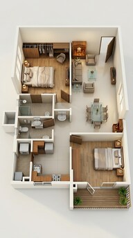 Floor plan of 2 BHK 1145 Sq. Ft. Apartment in Raheja Vistas, Hyderabad