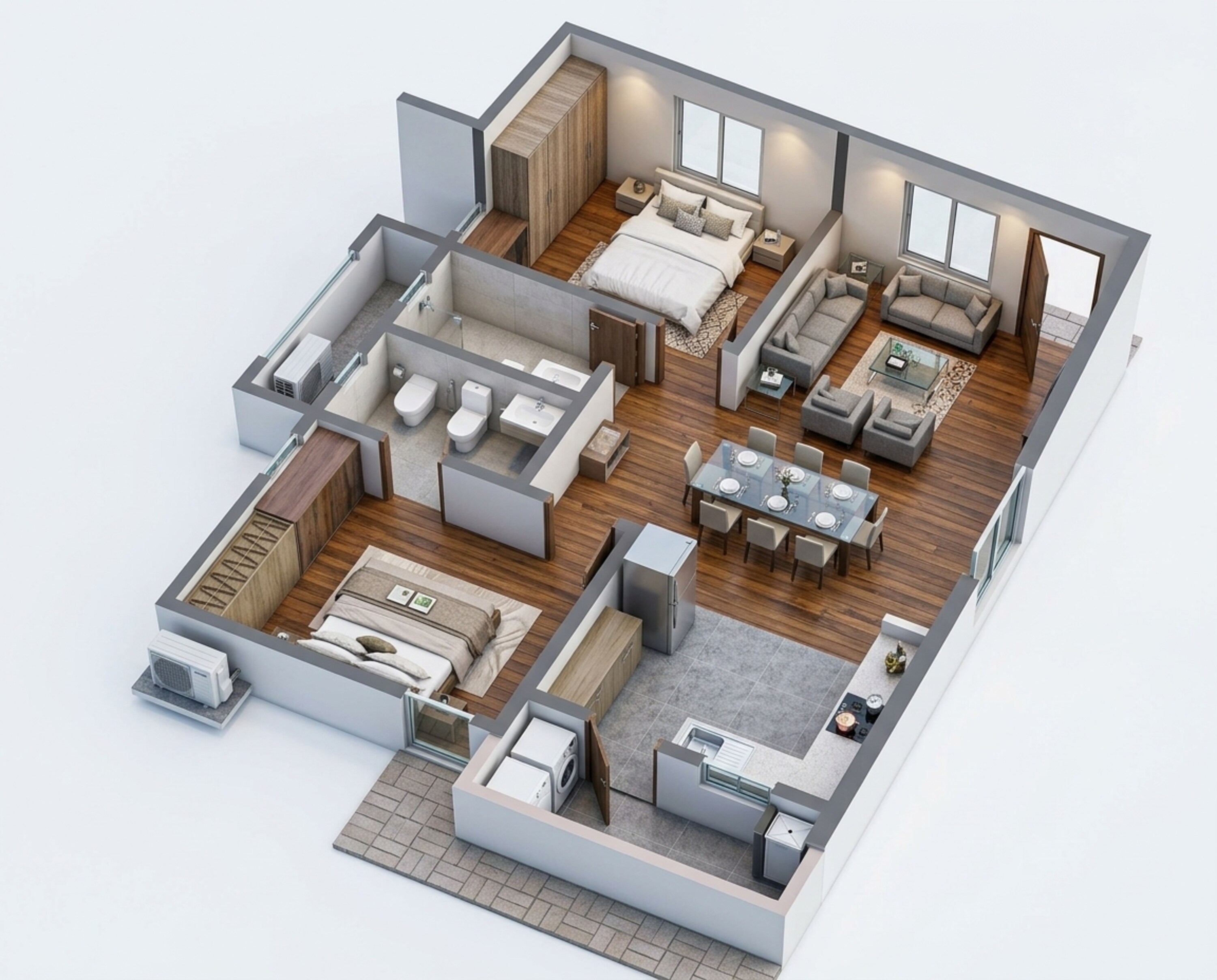 Floor plan of 2 BHK 1243 Sq. Ft. Apartment in Aparna Zenon, Hyderabad