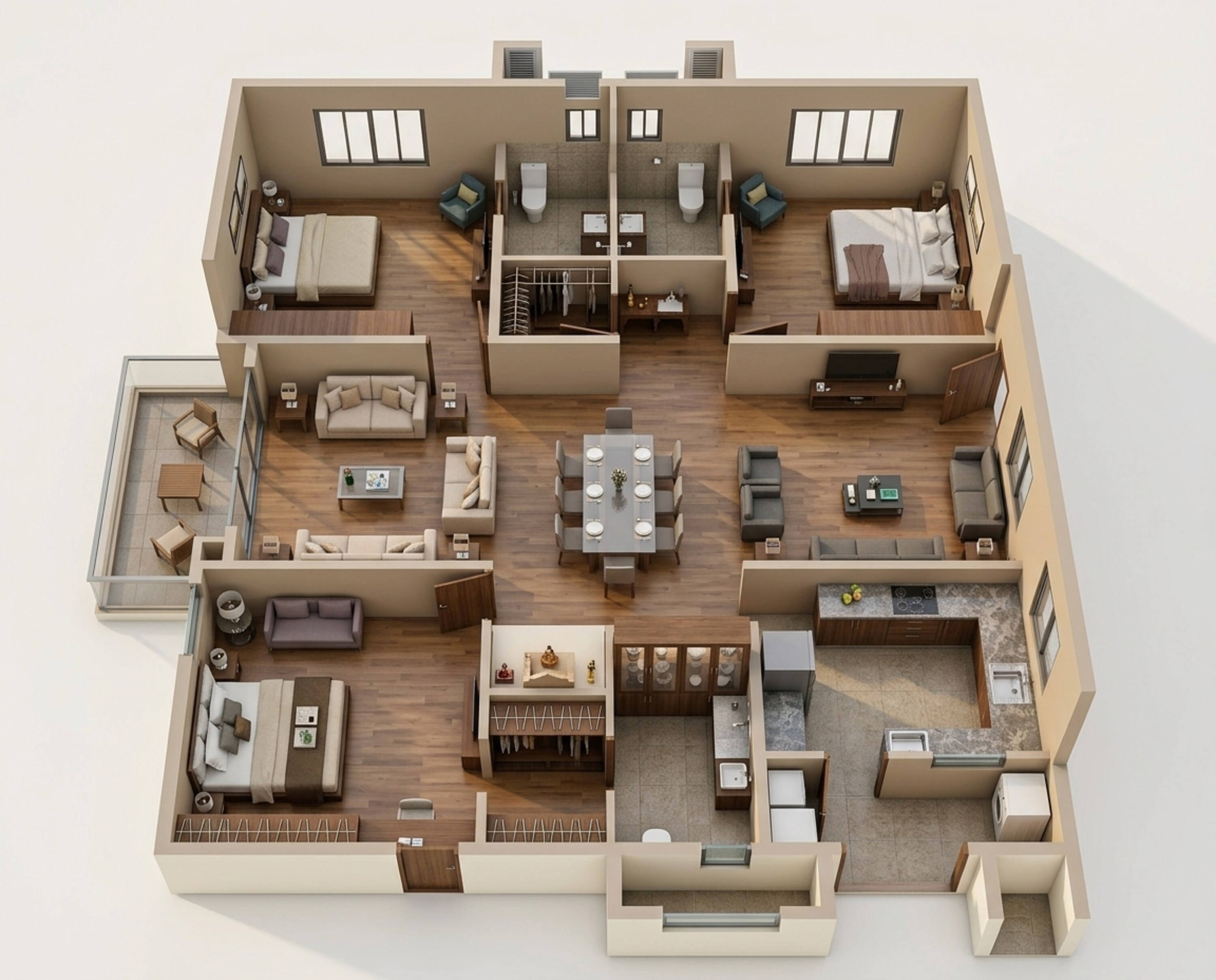 Floor plan of 3 BHK 2257 Sq. Ft. Apartment in Aparna Zenon, Hyderabad