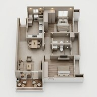 Floor plan of 2 BHK 841 Sq. Ft. Apartment in Kalpataru Aurum, Pune