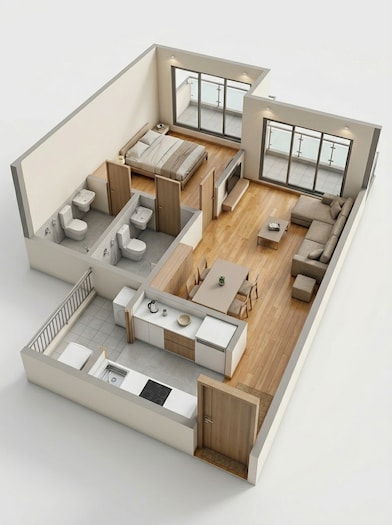 Floor plan of 1 BHK 514 Sq. Ft. Apartment in JP The Palace, Thane