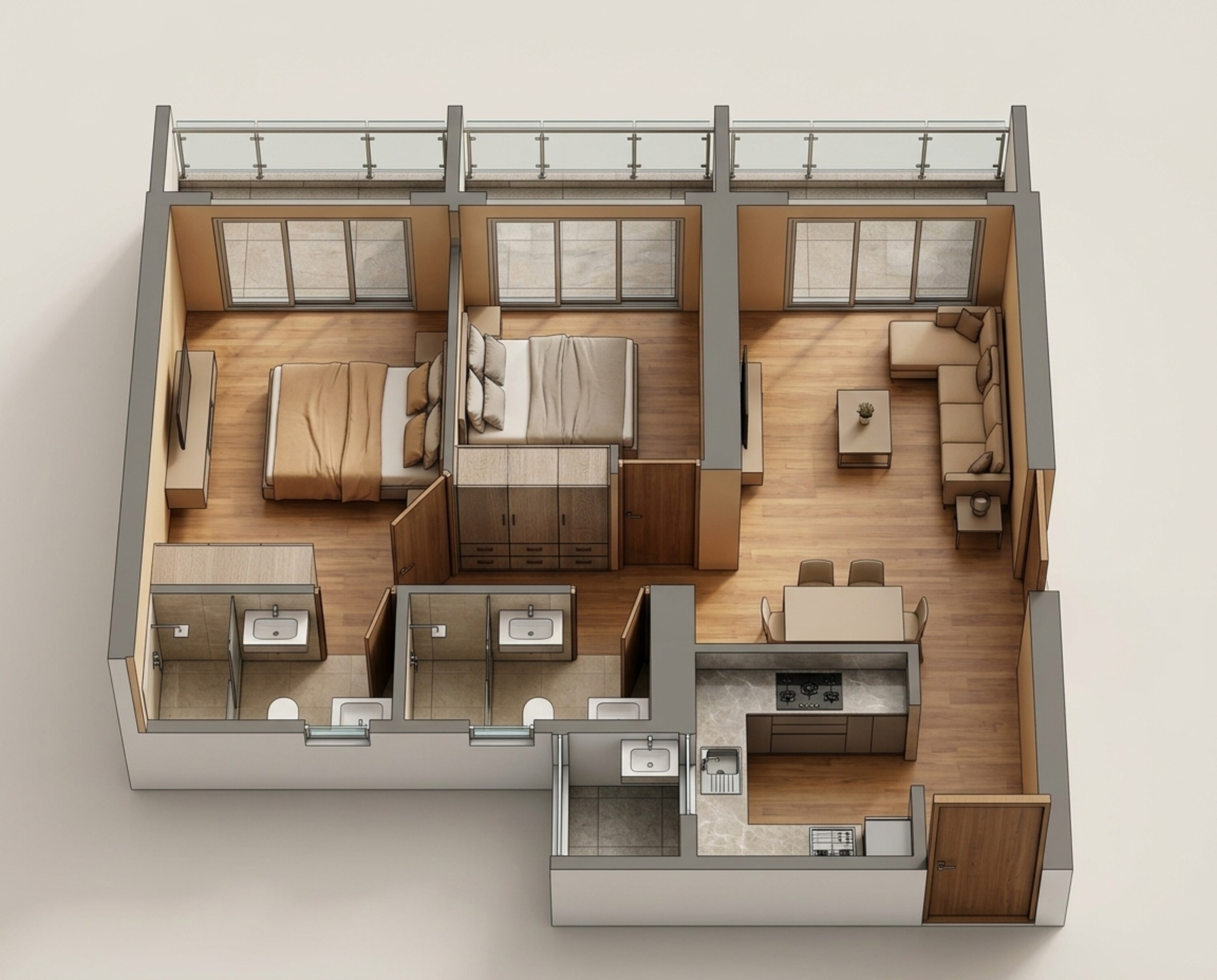 Floor plan of 2 BHK 638 Sq. Ft. Apartment in JP The Palace, Thane