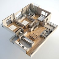 Floor plan of 3 BHK 890 Sq. Ft. Apartment in JP The Palace, Thane