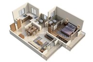 Floor plan of 1 BHK 445 Sq. Ft. Apartment in Runwal Code Name Enchanted, Thane