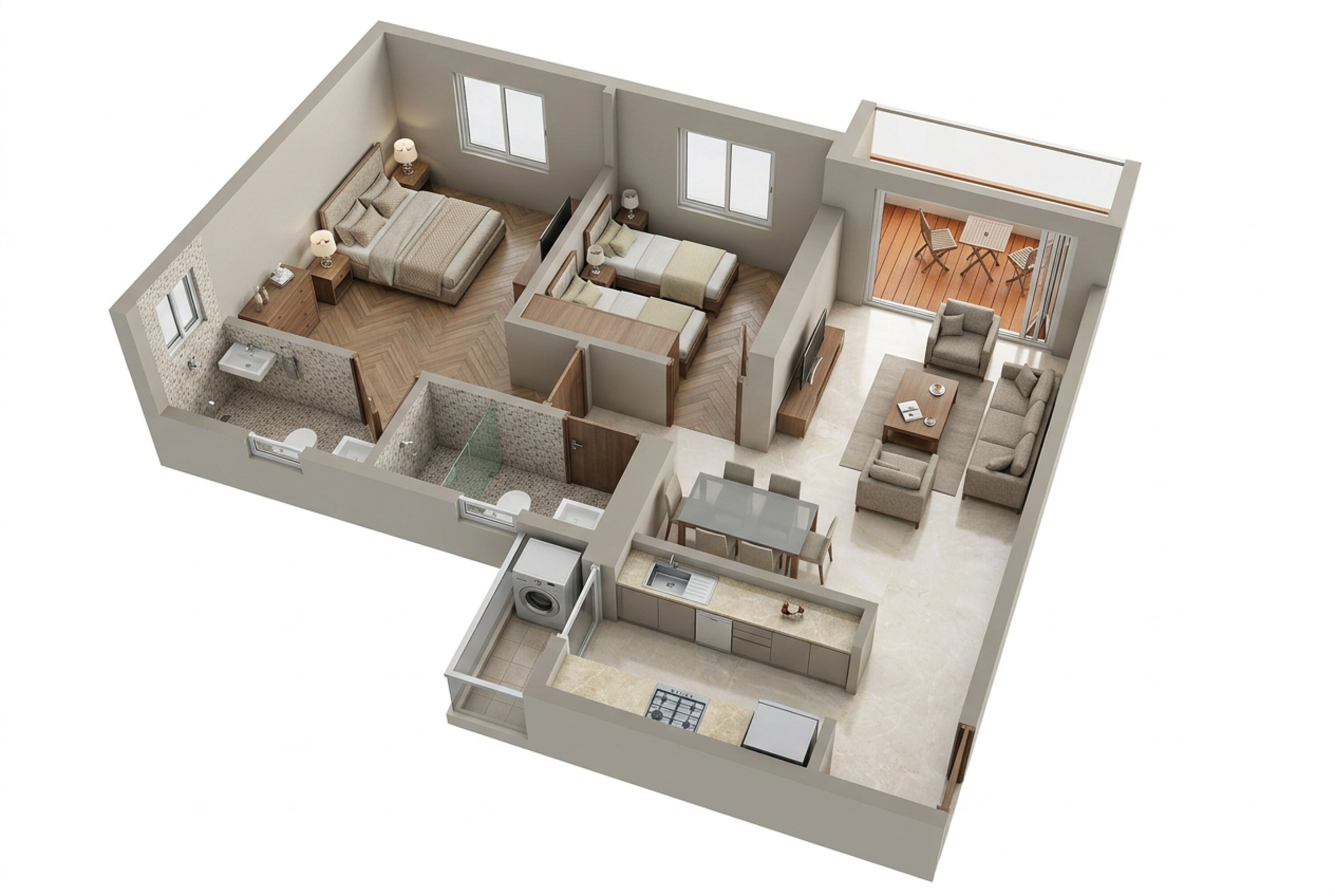 Floor plan of 2 BHK 587 Sq. Ft. Apartment in Runwal Code Name Enchanted, Thane