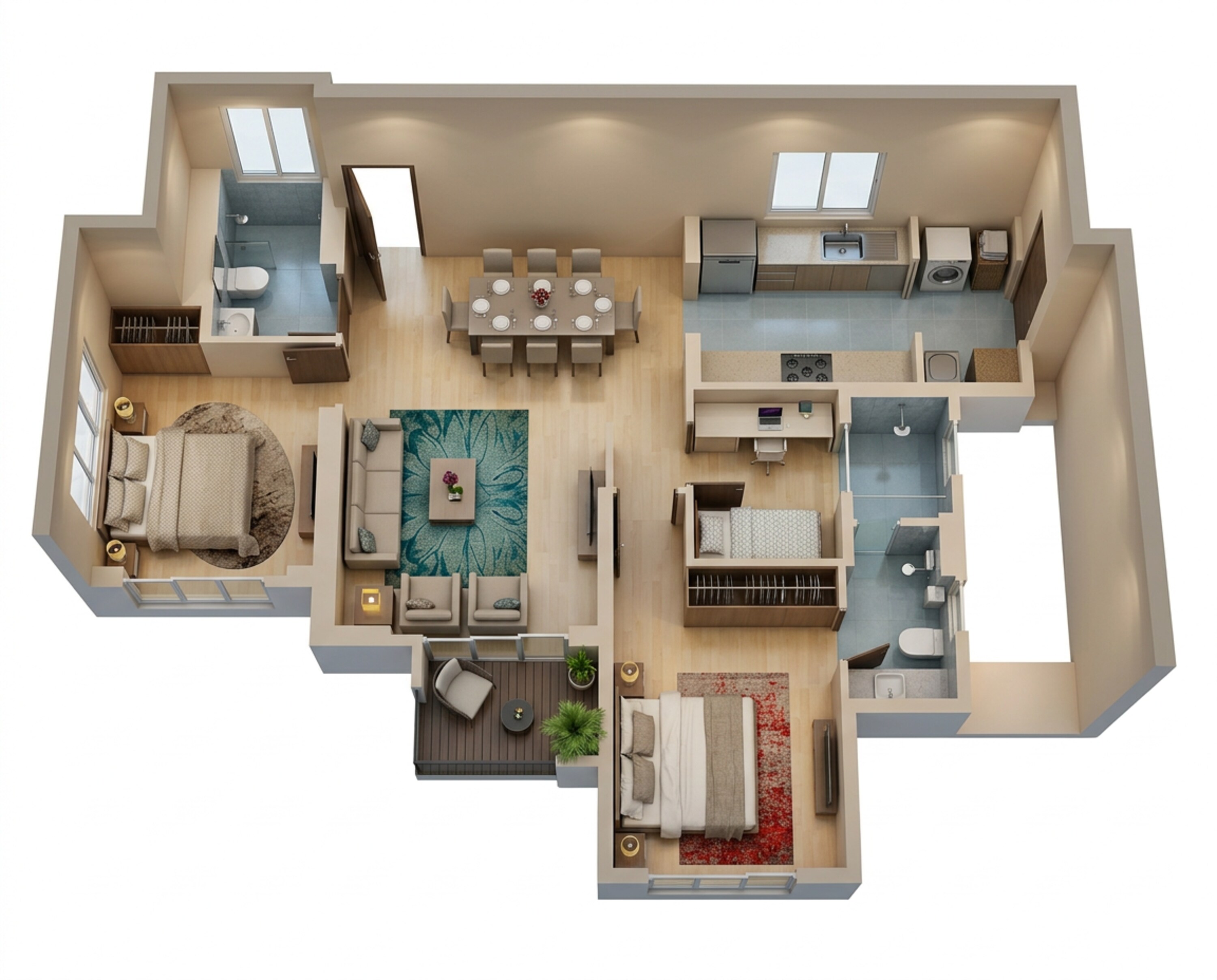Floor plan of 3 BHK 1092 Sq. Ft. Apartment in Lodha Bellagio, Mumbai