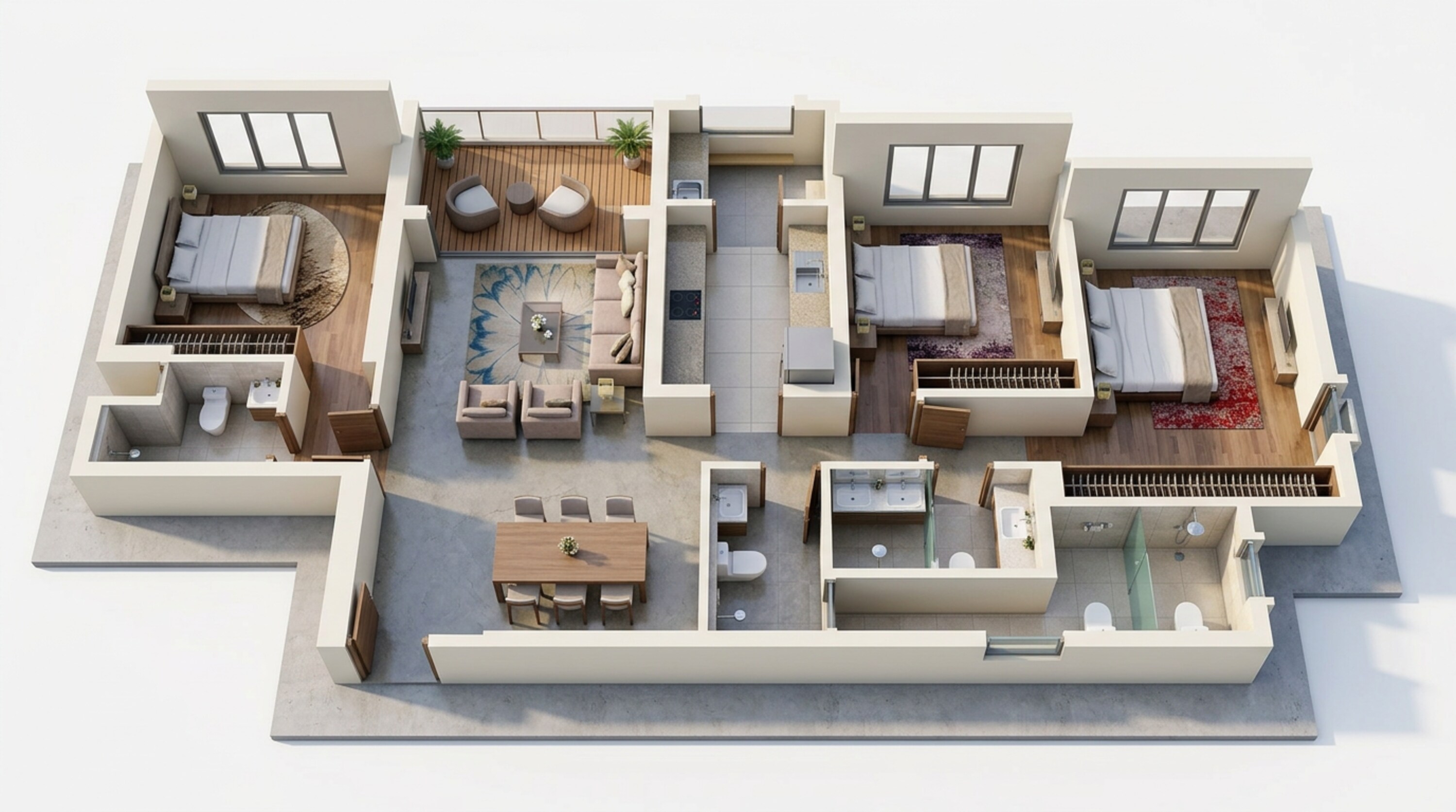 Floor plan of 3 BHK 1290 Sq. Ft. Apartment in Lodha Bellagio, Mumbai