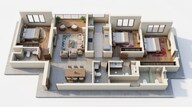 Floor plan of 3 BHK 1290 Sq. Ft. Apartment in Lodha Bellagio, Mumbai