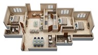 Floor plan of 3 BHK 1205 Sq. Ft. Apartment in Lodha Bellagio, Mumbai