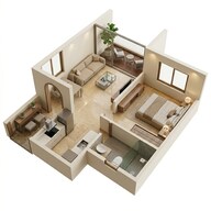 Floor plan of 1 BHK 605 Sq. Ft. Apartment in Mahindra Eden, Bangalore