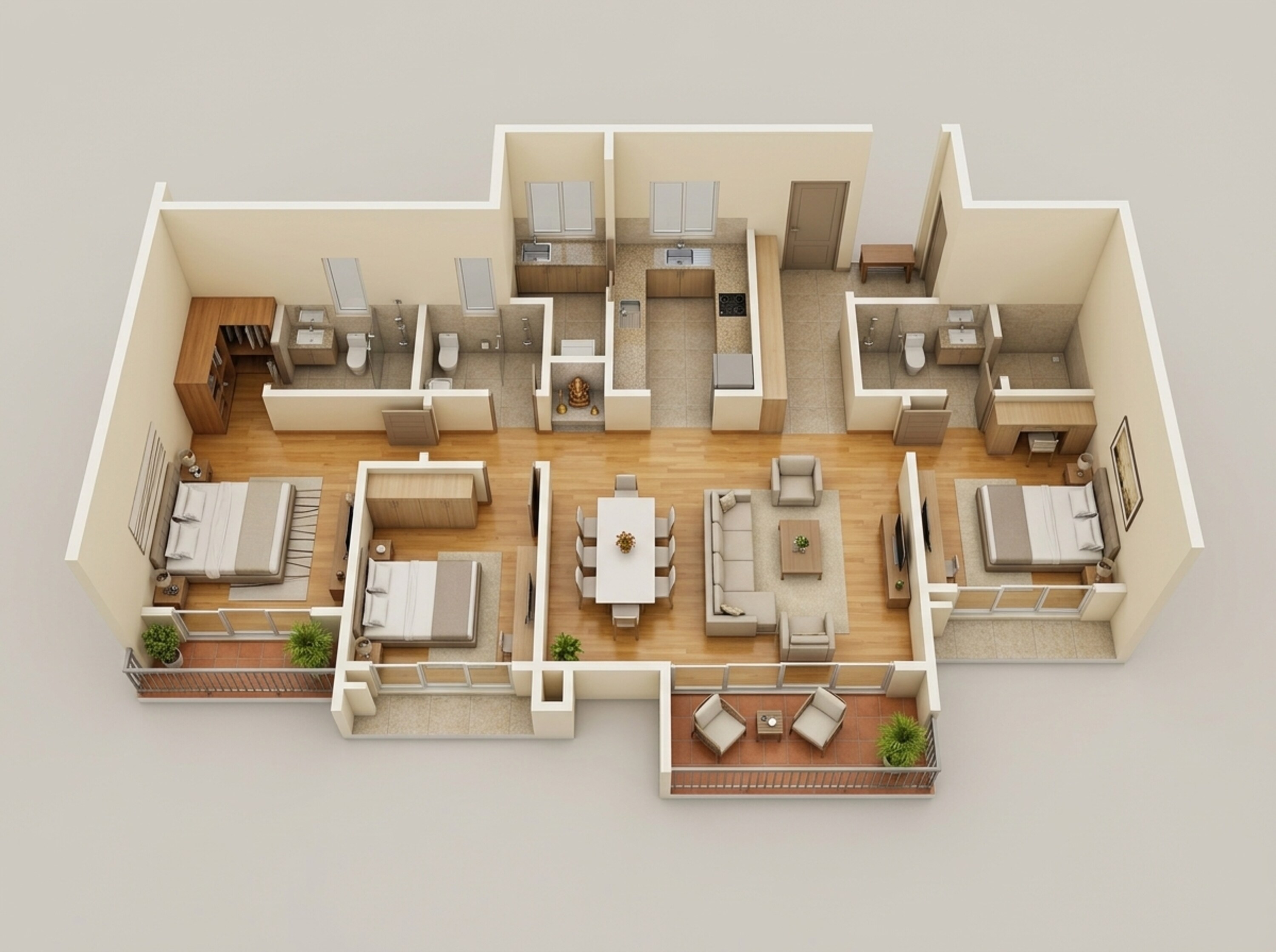 Floor plan of 3 BHK 1653 Sq. Ft. Apartment in Mahindra Eden, Bangalore