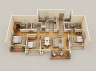 Floor plan of 3 BHK 1653 Sq. Ft. Apartment in Mahindra Eden, Bangalore