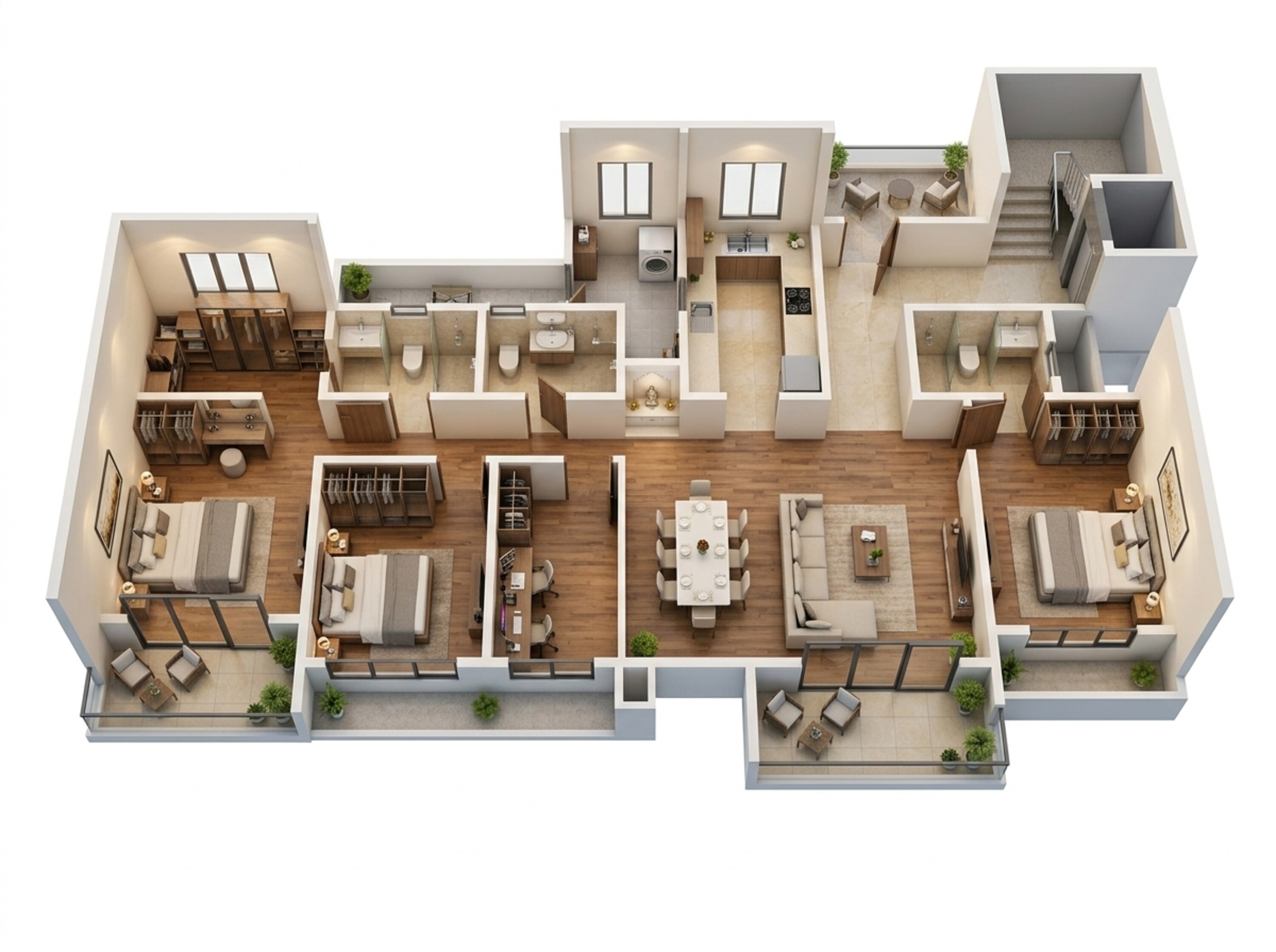 Floor plan of 3 BHK 2013 Sq. Ft. Apartment in Mahindra Eden, Bangalore