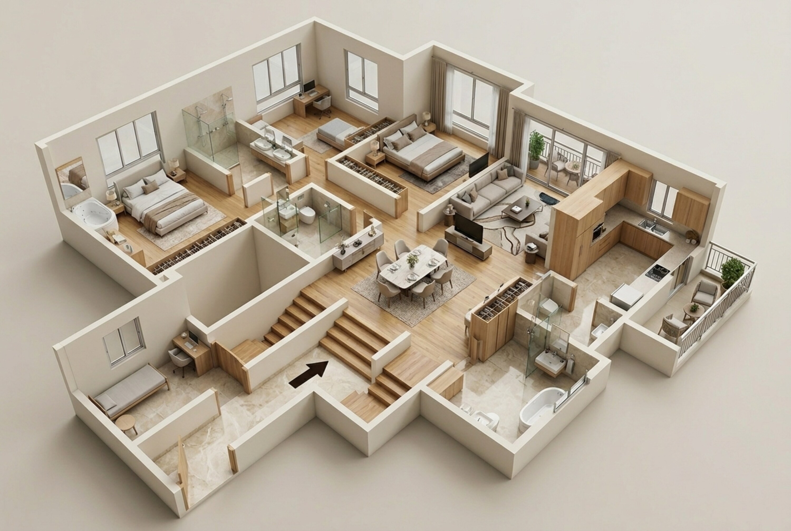Floor plan of 3 BHK 1865 Sq. Ft. Apartment in Meridian Park At The Prestige City, Bangalore