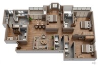 Floor plan of 3 BHK 1833 Sq. Ft. Apartment in Sobha Victoria Park, Bangalore