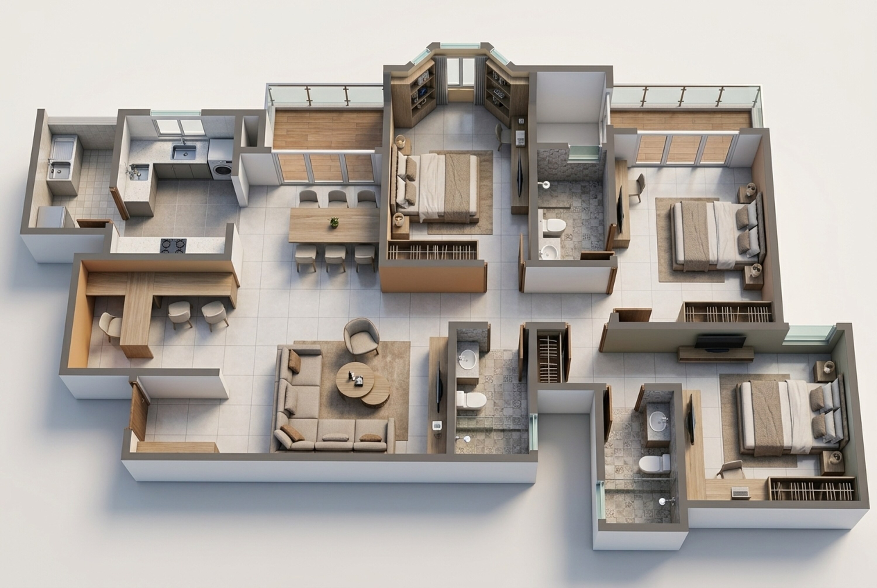 Floor plan of 3 BHK 1831 Sq. Ft. Apartment in Sobha Victoria Park, Bangalore