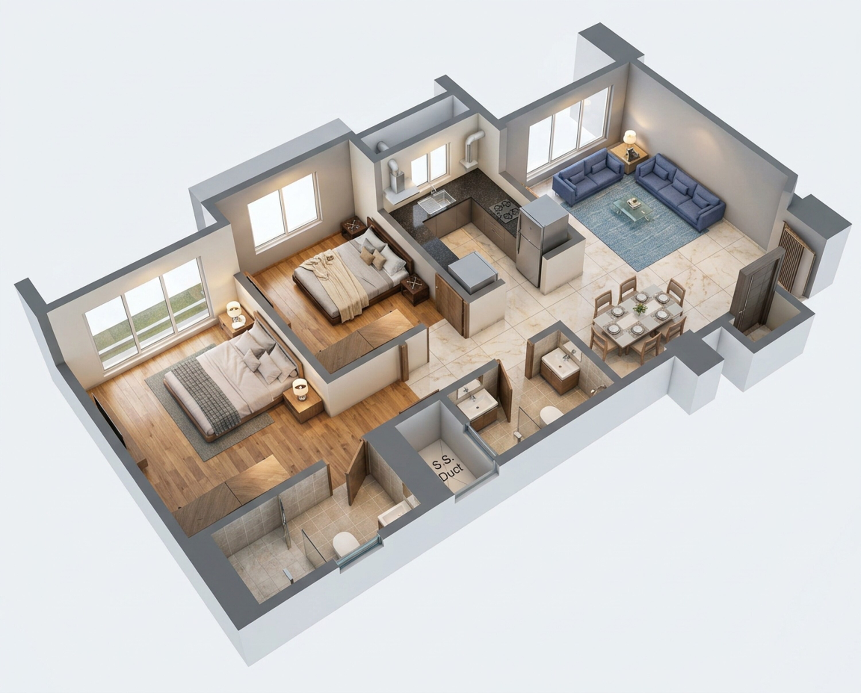 Floor plan of 2 BHK 653 Sq. Ft. Apartment in Agarwal Floresta Oak, Mumbai