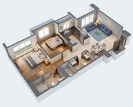 Floor plan of 2 BHK 653 Sq. Ft. Apartment in Agarwal Floresta Oak, Mumbai