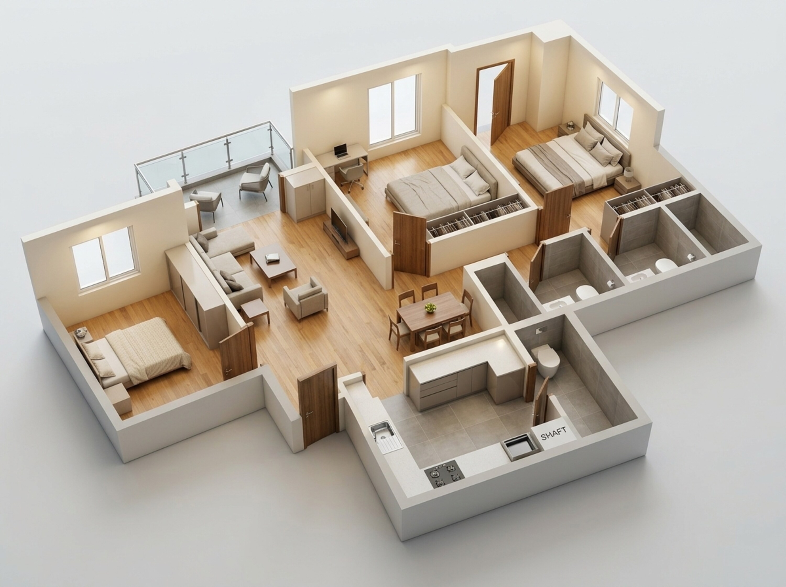 Floor plan of 3 BHK 883 Sq. Ft. Apartment in Kohinoor Viva City, Pune
