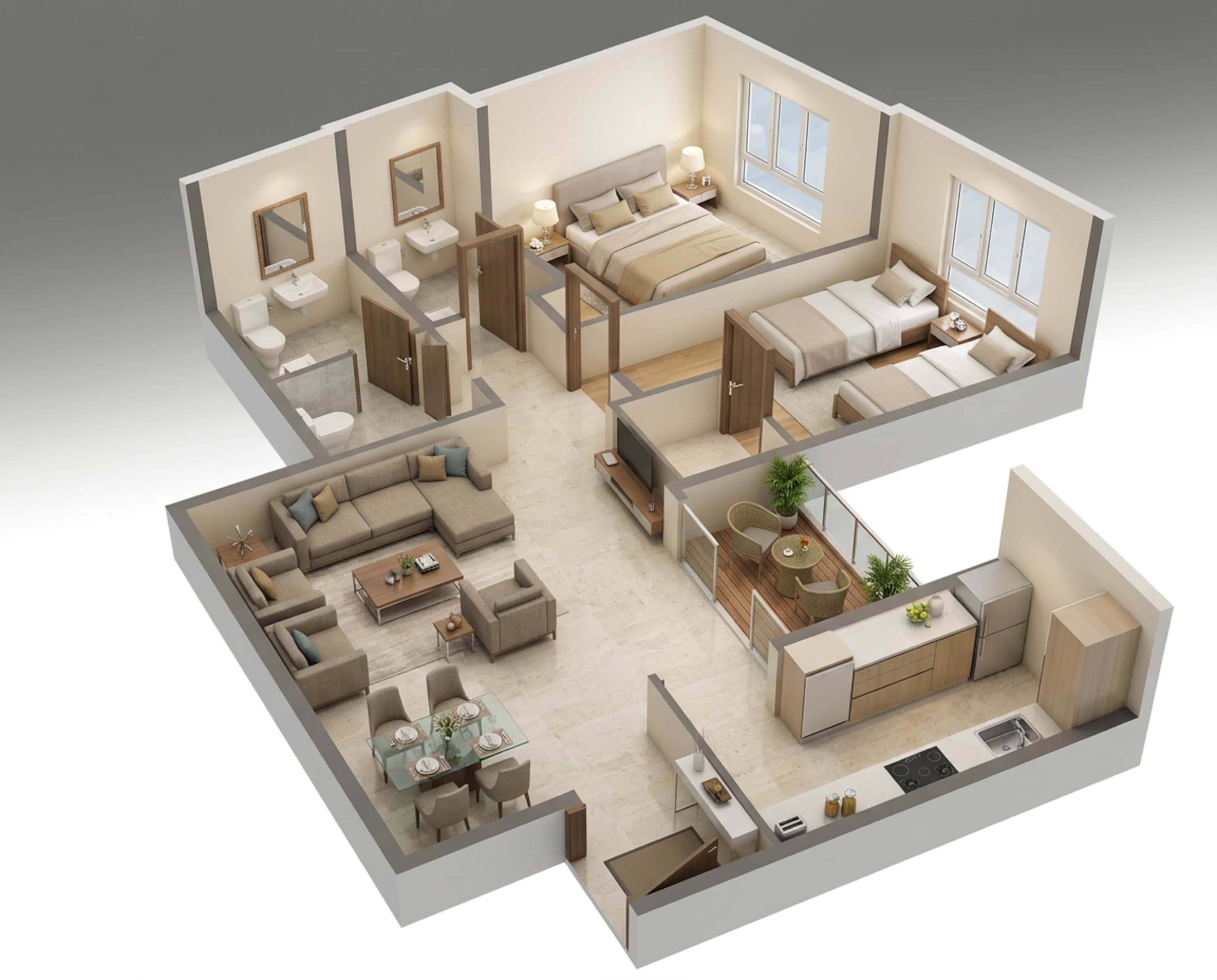 Floor plan of 2 BHK 752 Sq. Ft. Apartment in Shriram 107 South East, Bangalore