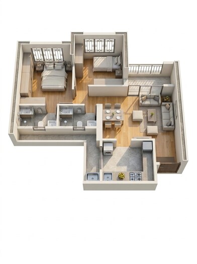 Floor plan of 2 BHK 630 Sq. Ft. Apartment in VTP Euphoria, Pune