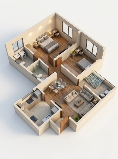 Floor plan of 2 BHK 681 Sq. Ft. Apartment in VTP Euphoria, Pune