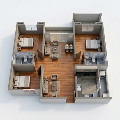 Floor plan of 3 BHK 1226 Sq. Ft. Apartment in VTP Euphoria, Pune
