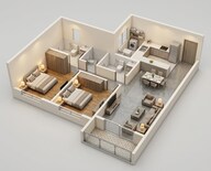 Floor plan of 2 BHK 743 Sq. Ft. Apartment in K Raheja Sterling, Pune