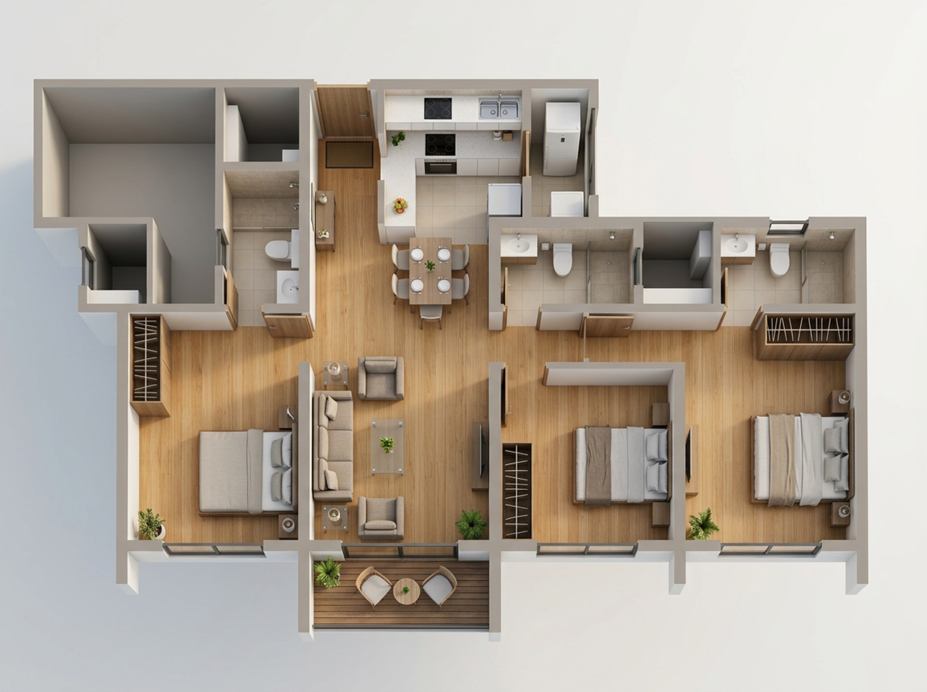 Floor plan of 3 BHK 833 Sq. Ft. Apartment in K Raheja Sterling, Pune
