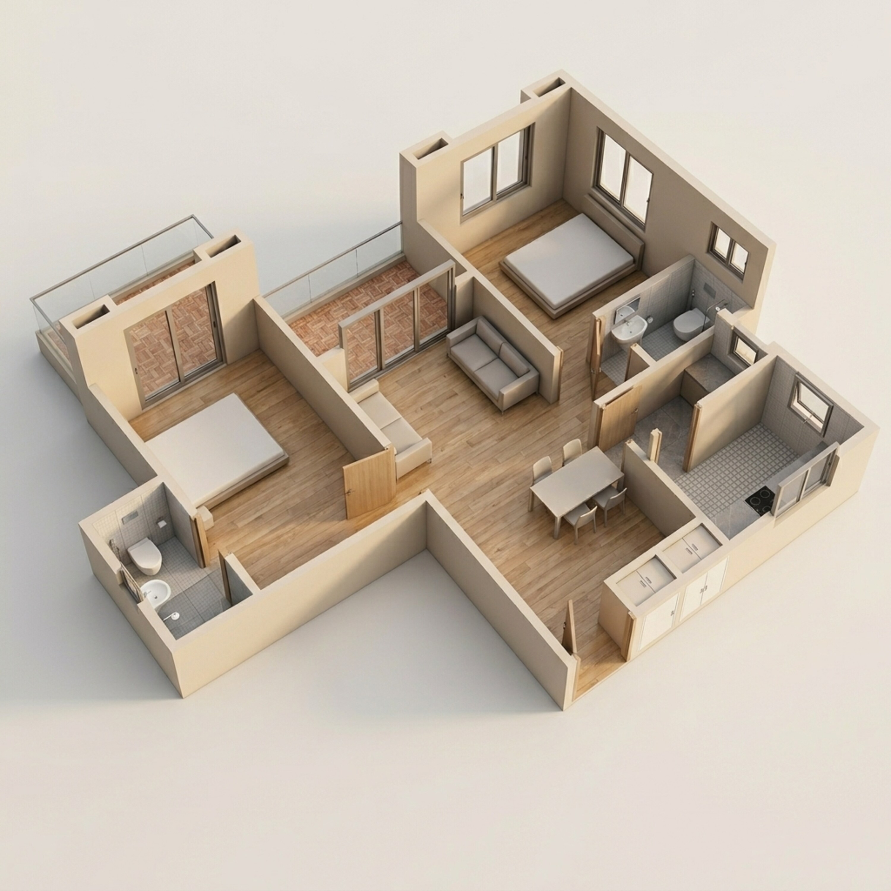 Floor plan of 2 BHK 620 Sq. Ft. Apartment in VTP Cygnus, Pune