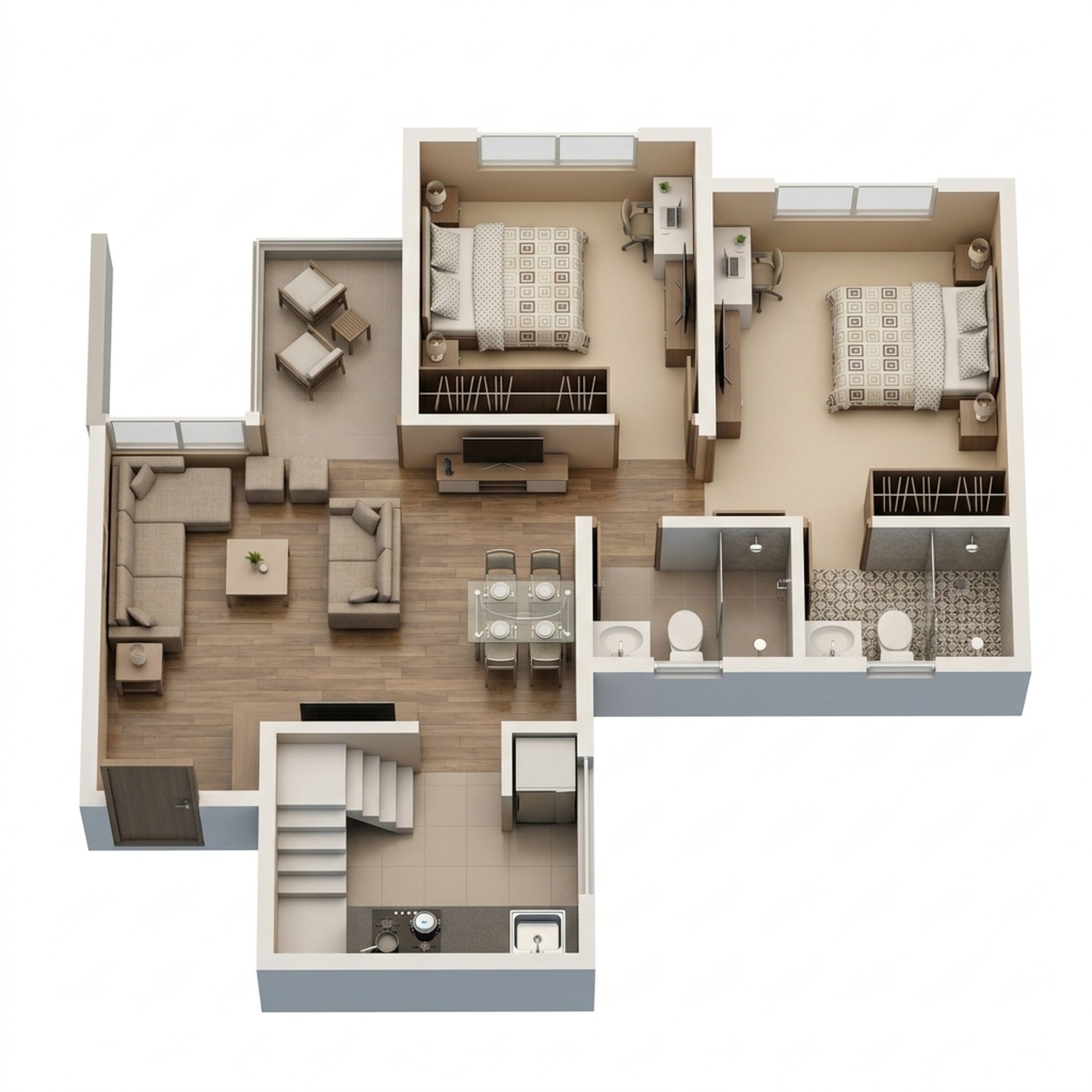 Floor plan of 2 BHK 649 Sq. Ft. Apartment in VTP Cygnus, Pune