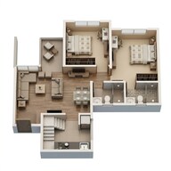 Floor plan of 2 BHK 649 Sq. Ft. Apartment in VTP Cygnus, Pune