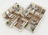 Floor plan of 2 BHK 734 Sq. Ft. Apartment in VJ Yashwin Nuovo Centro, Pune