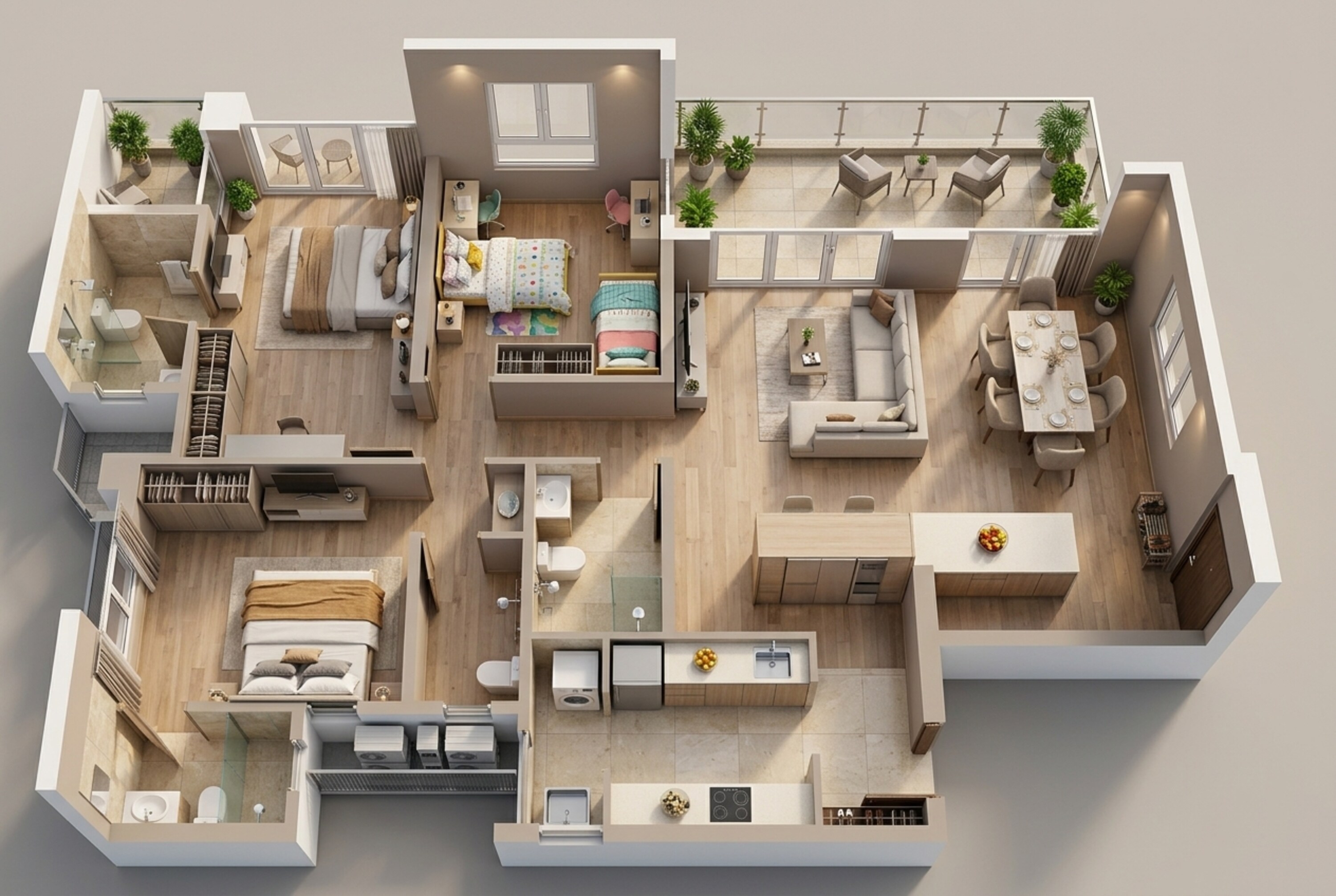 Floor plan of 3 BHK 969 Sq. Ft. Apartment in VJ Yashwin Nuovo Centro, Pune