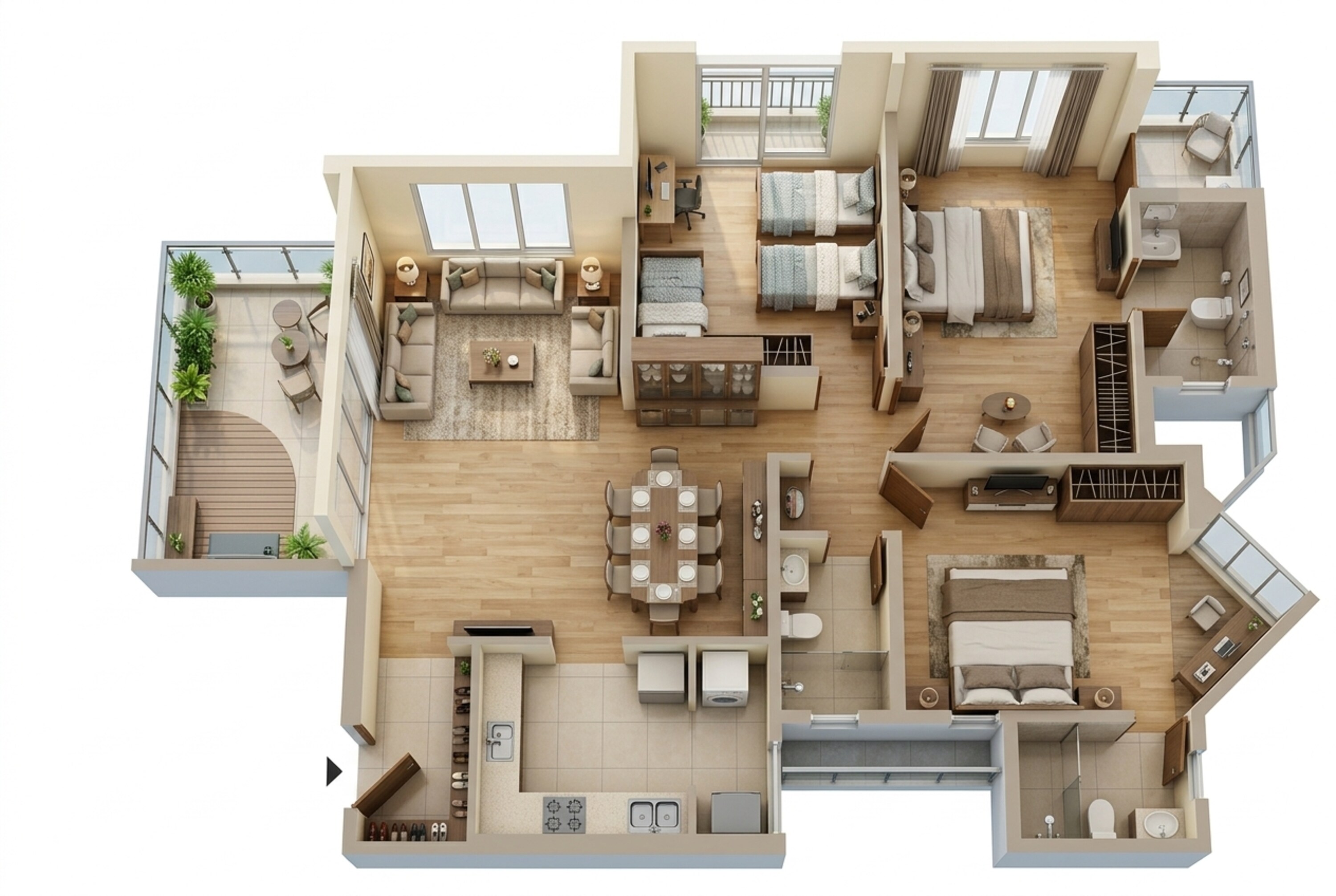 Floor plan of 3 BHK 1086 Sq. Ft. Apartment in VJ Yashwin Nuovo Centro, Pune