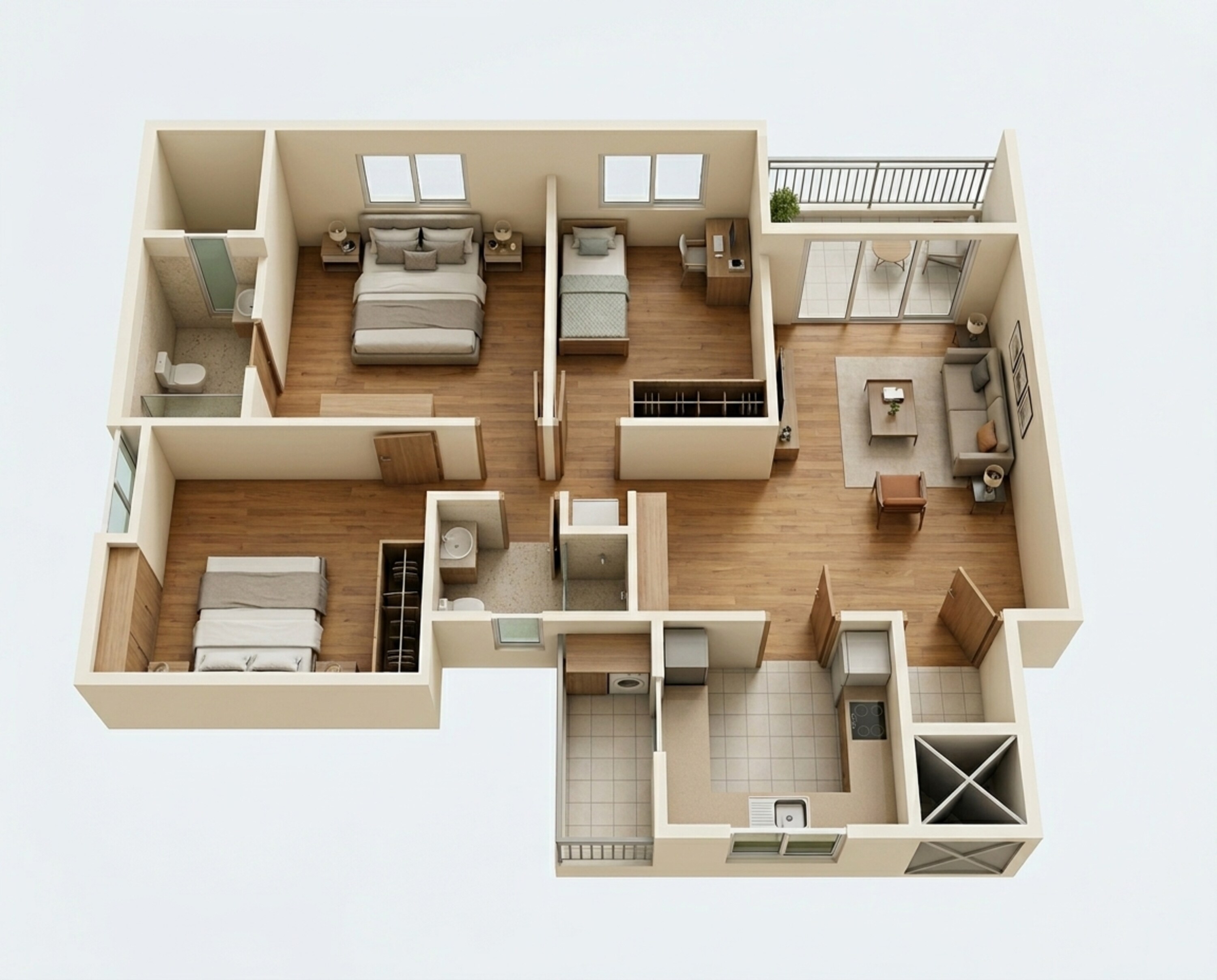 Floor plan of 3 BHK 915 Sq. Ft. Apartment in Zen Elite, Pune