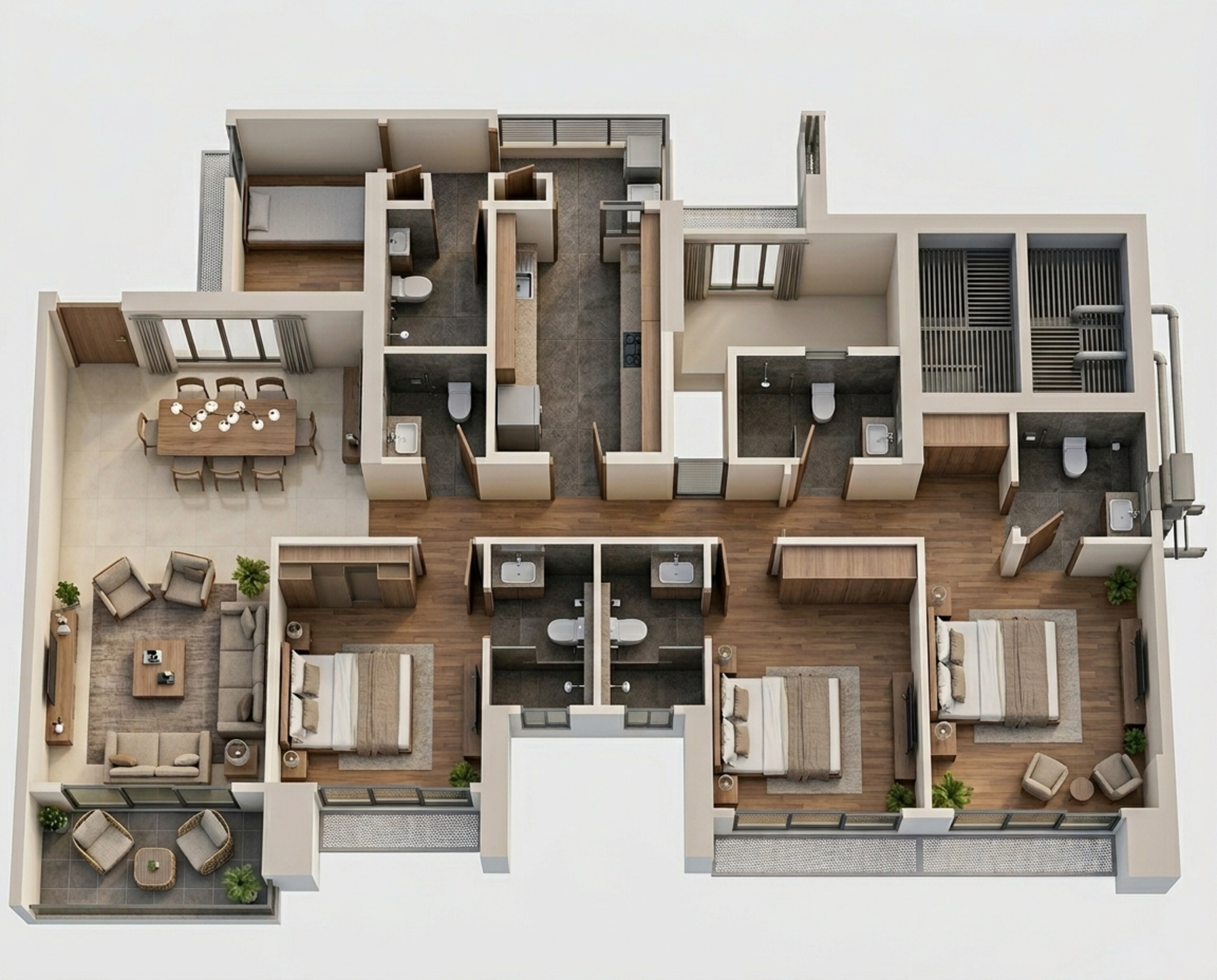 Floor plan of 3 BHK 1240 Sq. Ft. Apartment in Godrej Horizon Wadala, Mumbai