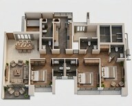 Floor plan of 3 BHK 1240 Sq. Ft. Apartment in Godrej Horizon Wadala, Mumbai