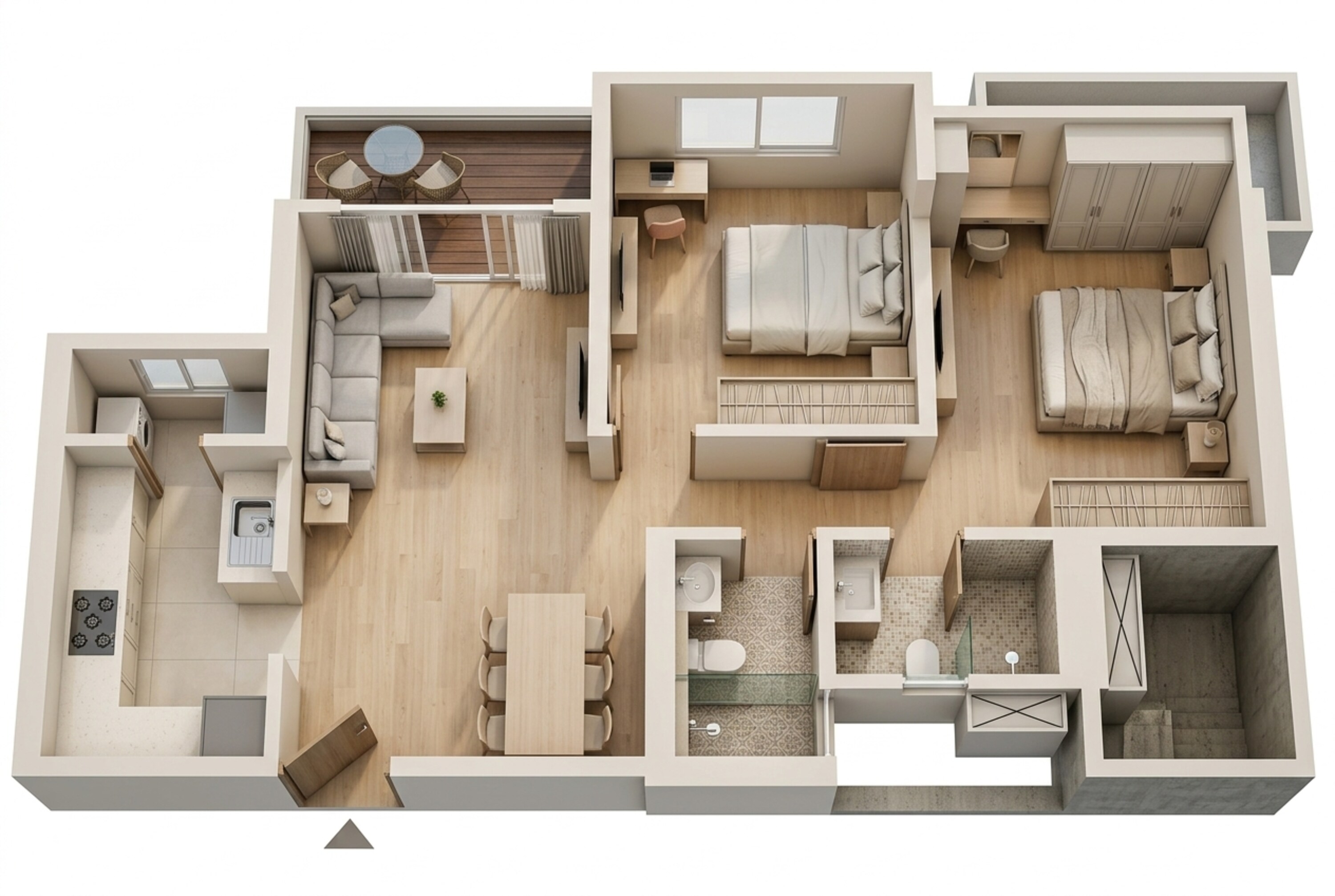 Floor plan of 2 BHK 734 Sq. Ft. Apartment in Godrej Ascend, Thane